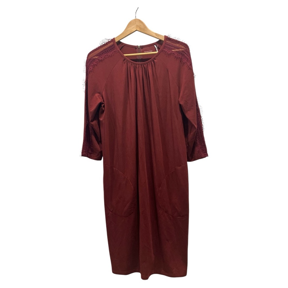 Garnet‎ Hill Dress Knit 3/4 Lace Sleeve Surplice Tencel Womens Small Minimalist